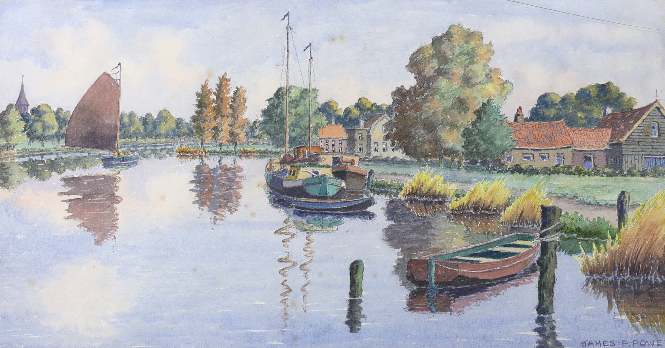 James P. Power (Exh.1924-38), watercolour, 'Autumn on the Spahrne, Haarlem, Holland', signed, 27 x 51cm
